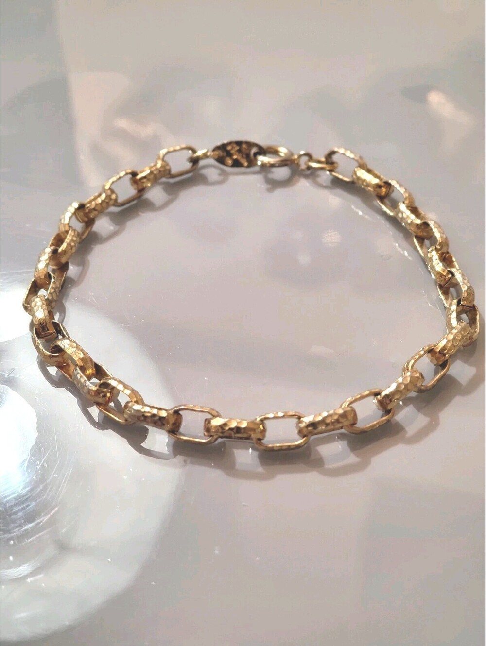 Vintage Signed Napier Gold Tone Hammered Links Chain Bracelet L62 - Picture 2 of 5